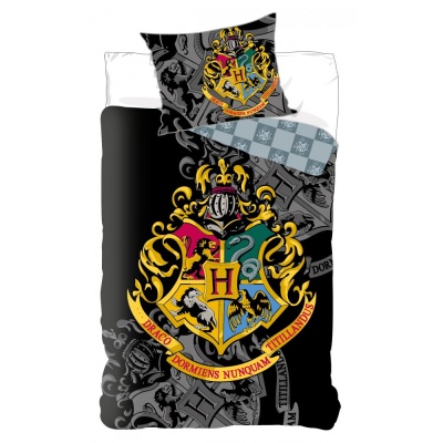 Capa de edredão e fronha com brasão colorido de Hogwarts