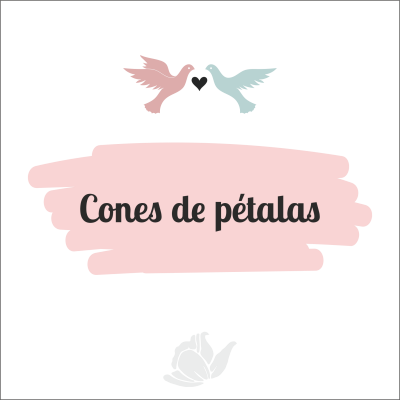 Logótipo com texto 'Cones de pétalas', dois pombos coloridos e uma chaleira estilizada