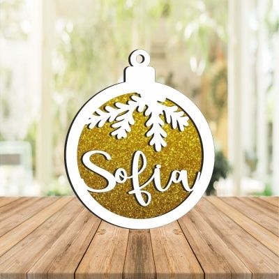 Enfeite de Natal dourado com nome Sofia