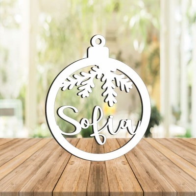 Adorno de natal branco com nome Sofia