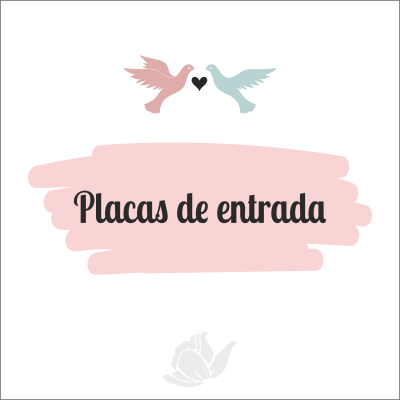 Placas de entrada com pombas e jarra em fundo preto