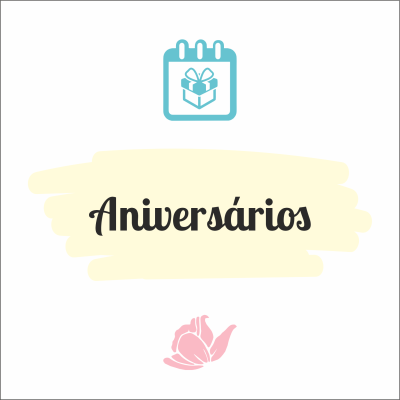 Imagem com texto Aniversários e ícones de calendário e flor