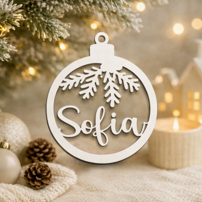 Enfeite de Natal branco com o nome Sofia e decoração de floco de neve