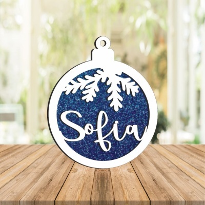 Enfeite de Natal azul com o nome Sofia em branco