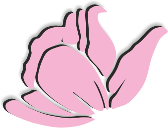 Logótipo estilizado de uma flor rosa com contorno preto