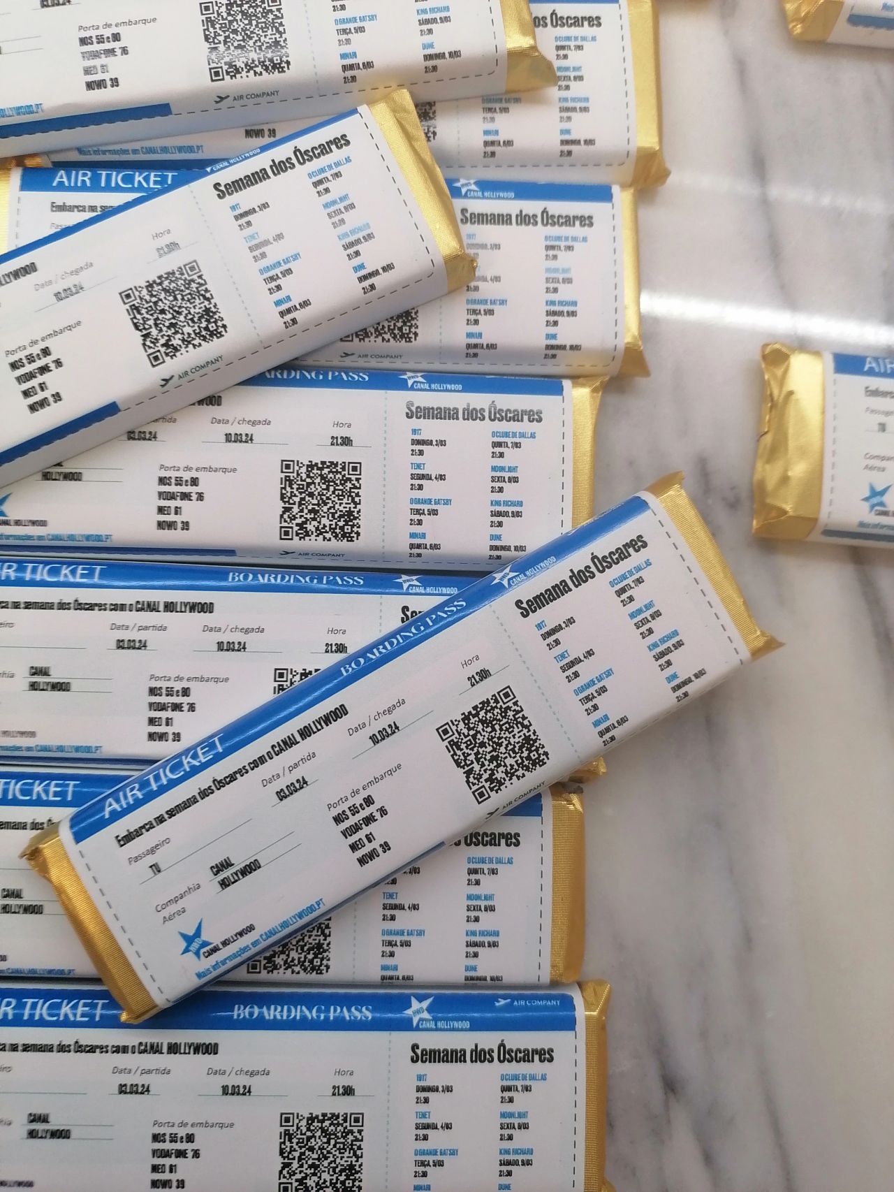 Chocolates 50gr Ticket PErsonalizado Oscares Hollywood
