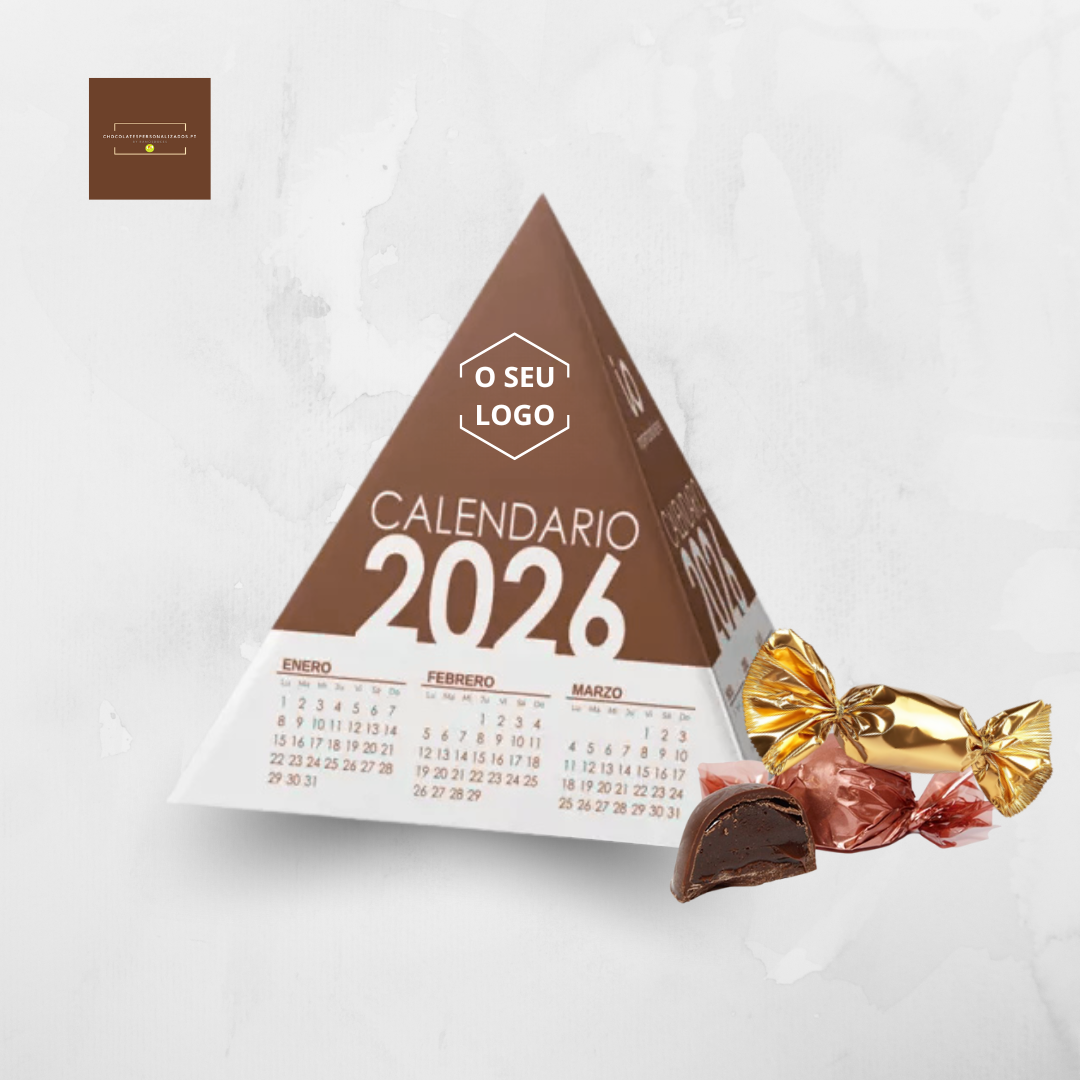 Calendário em pirâmide com chocolates