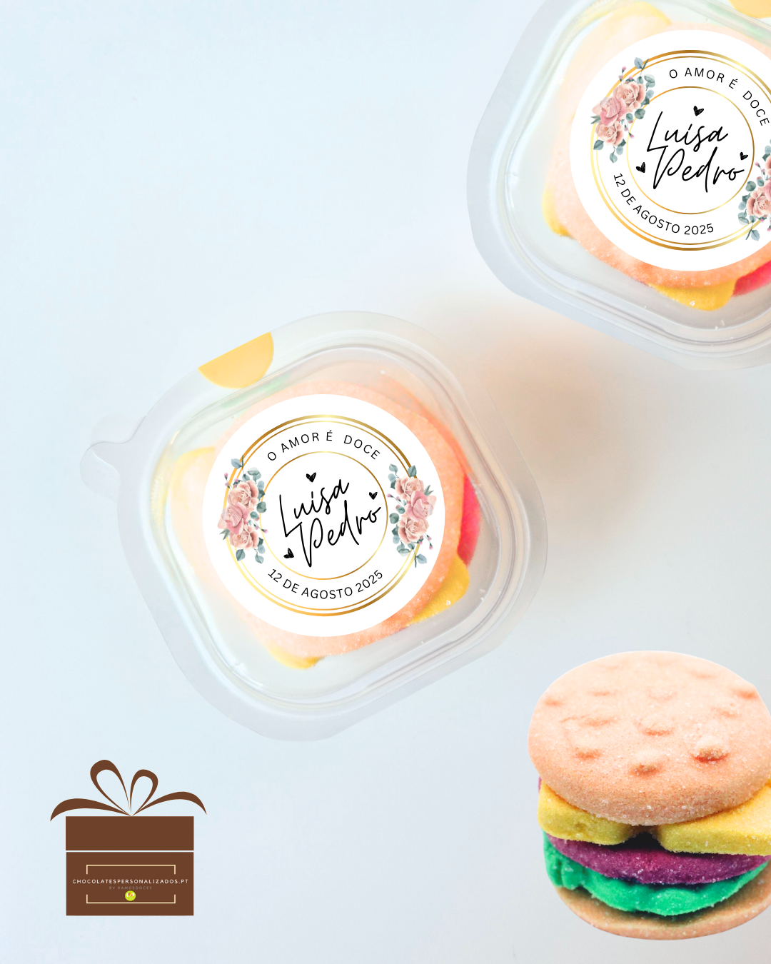 doces coloridos embalados e mini sanduíche doce colorido