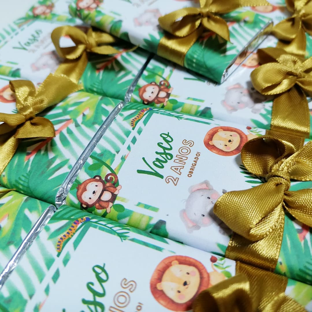 chocolates personalizados lembran&ccedil;a anivers&aacute;rio selva animais