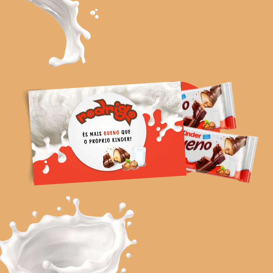 Chocolate Rodnigo com barras Kinder Bueno e respingos de leite