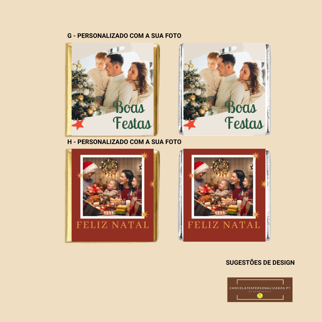 Chocolate personalizado com fotos familiares e mensagens de Natal