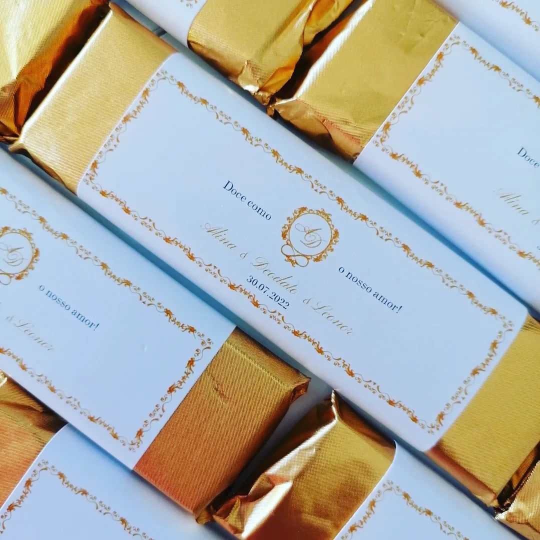 Lembran&ccedil;as de Casamento Douradas Chocolate