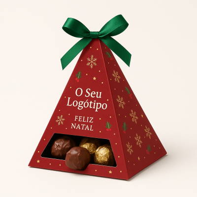 Natal&#x20;Empresas&#x20;&#x7C;&#x20;Pir&#x00E2;mide&#x20;personalizada&#x20;com&#x20;Bombons&#x20;no&#x20;interior