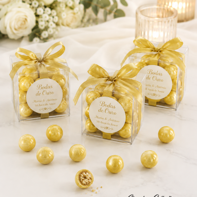 Lembran&#x00E7;a&#x20;Personalizada&#x20;para&#x20;Bodas&#x20;de&#x20;Ouro&#x20;com&#x20;Choco&#x20;Crunch&#x20;Dourado