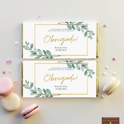 Lembran&#x00E7;as&#x20;Casamento&#x20;Tema&#x20;Dourado&#x20;&amp;&#x20;Natureza&#x20;-&#x20;Mini&#x20;Chocolates&#x20;20gr&#x20;personalizados