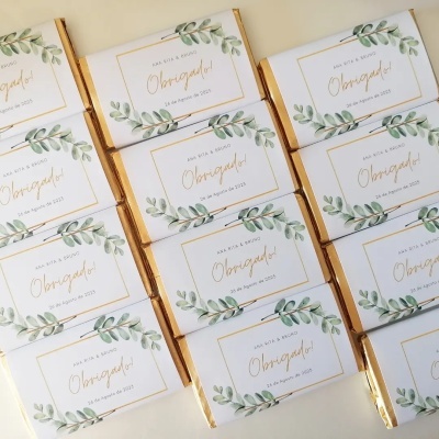 Lembran&#x00E7;as&#x20;Casamento&#x20;Tema&#x20;Dourado&#x20;&amp;&#x20;Natureza&#x20;-&#x20;Mini&#x20;Chocolates&#x20;20gr&#x20;personalizados