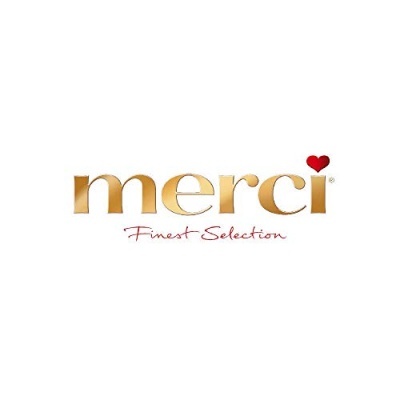 Logótipo da marca merci com texto dourado e frase Finest Selection