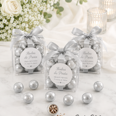 Lembran&#x00E7;a&#x20;Personalizada&#x20;para&#x20;Bodas&#x20;de&#x20;Prata&#x20;com&#x20;Choco&#x20;Crunch&#x20;Prateado