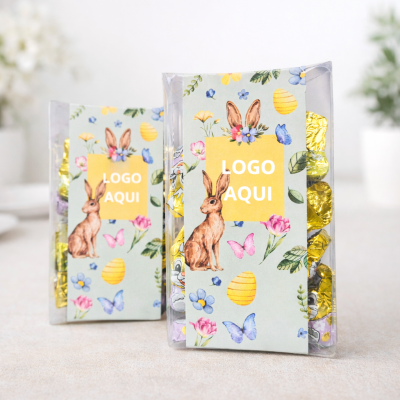 Caixas de chocolates com embalagem decorativa de coelhos e ovos de Páscoa