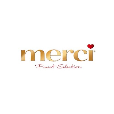 Logótipo da marca merci com texto dourado e frase Finest Selection