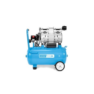 Compressor de ar azul com motor cinza e etiqueta 'Junior RDG24'