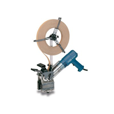 Máquina aplicadora de etiquetas com rolo e corpo azul