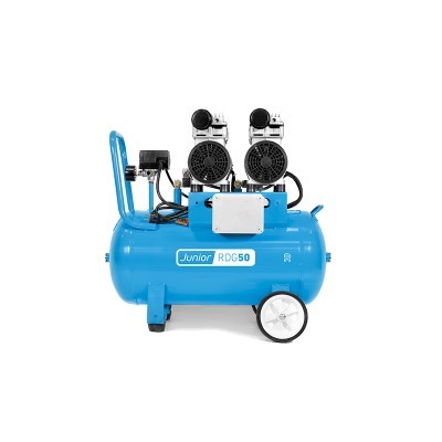 Compressor de ar azul com duas ventoinhas e etiqueta Junior RDG50
