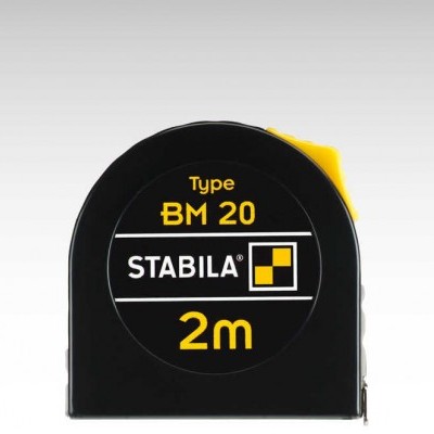 Fita métrica preta e amarela da marca STABILA com 2 metros de comprimento