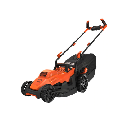 Cortador de relva elétrico laranja e preto com saco coletor