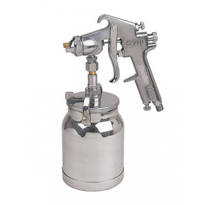 Pistola de pintura metálica prateada com reservatório
