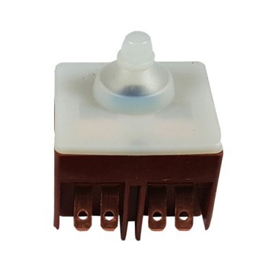 Interruptor elétrico quadrado com botão redondo e terminais metálicos