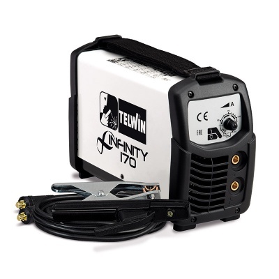 Soldador TELWIN Infinity 170 com corpo branco e preto e cabos pretos