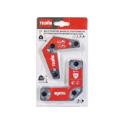 Kit posicionador magnético multiuso TELWIN com duas peças em L vermelho e cinza em embalagem blister