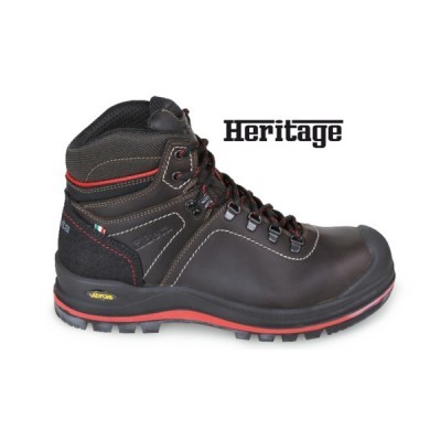 Bota de trabalho Heritage castanha escura com sola preta e detalhes vermelhos
