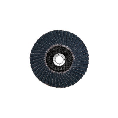 Disco de lixa tipo flap abrasivo com base preta e orifício central metálico