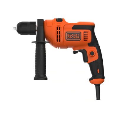 Furadeira elétrica BLACK+DECKER laranja e preta com pega lateral