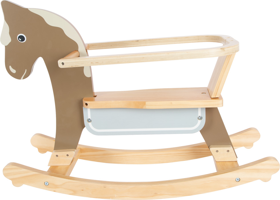 CAVALO de Balanço com Anel de Assento Cavalo de balanço infantil de madeira castanha e clara com assento cinza