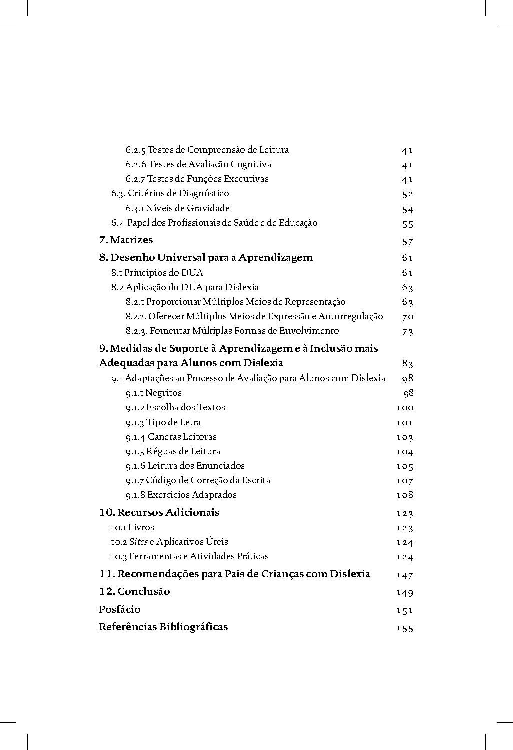 Kit De Ferramentas Dislexia Página de sumário de conteúdo em português com textos numerados