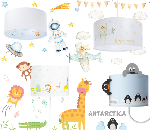 Candeeiro Plafon ZOO – Sweet Dreams Candeeiros de teto infantis com temas de espaço, animais da selva e Antártida