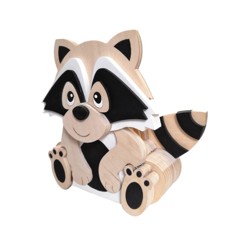 Candeeiro Guaxinim de Madeira Controlado por SMARTPHONE Figura decorativa de guaxinim em madeira