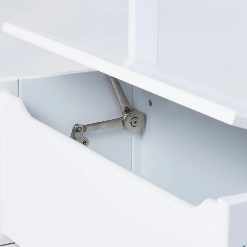 Conjunto Infantil MATILDE – Mesa, Cadeiras e Banco com Arrumação Gaveta branca com mecanismo metálico