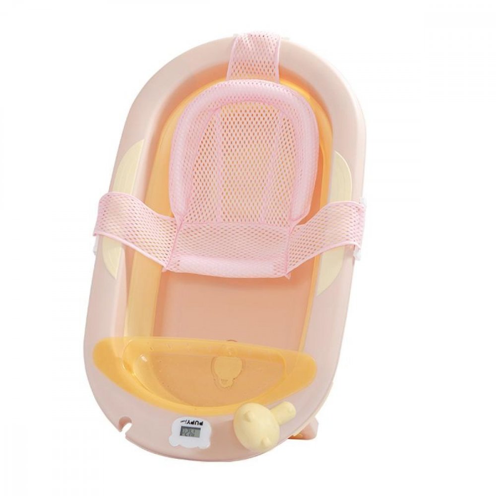 Banheira Dobrável de Silicone para Bebé - Kit 7 Peças Banheira de bebé rosa com suporte de rede e termómetro digital