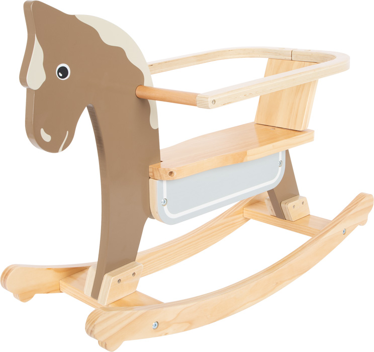 CAVALO de Balanço com Anel de Assento Cavalo baloiço infantil em madeira castanha e clara com estrutura para apoio