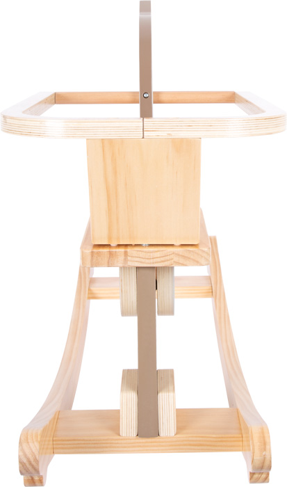 CAVALO de Balanço com Anel de Assento Mesa infantil de madeira e metal com tampo quadrado sobre fundo branco