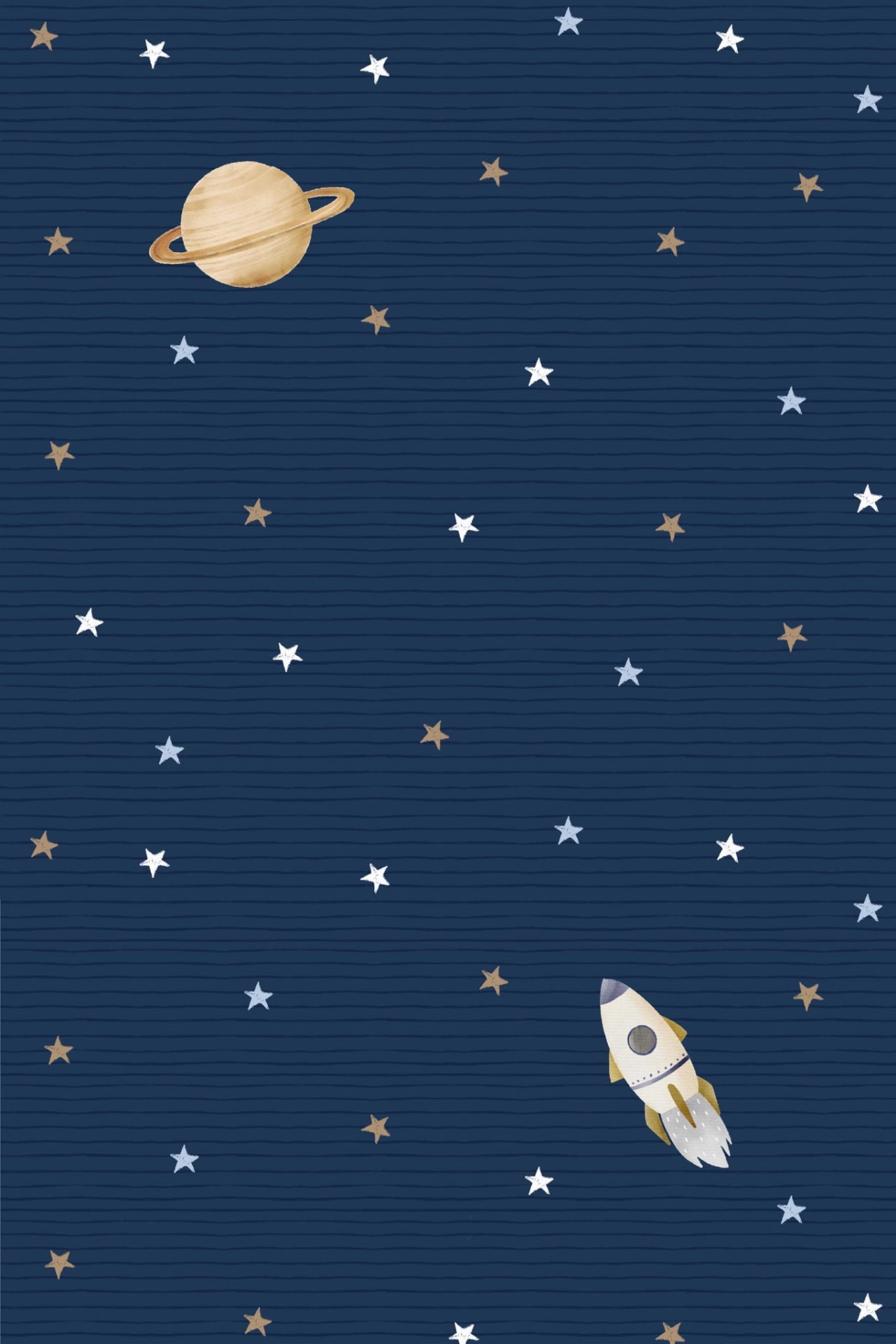 Tapete Grande Borracha Natural GALÁXIA Papel de parede infantil azul com estrelas, planeta e espaçonave