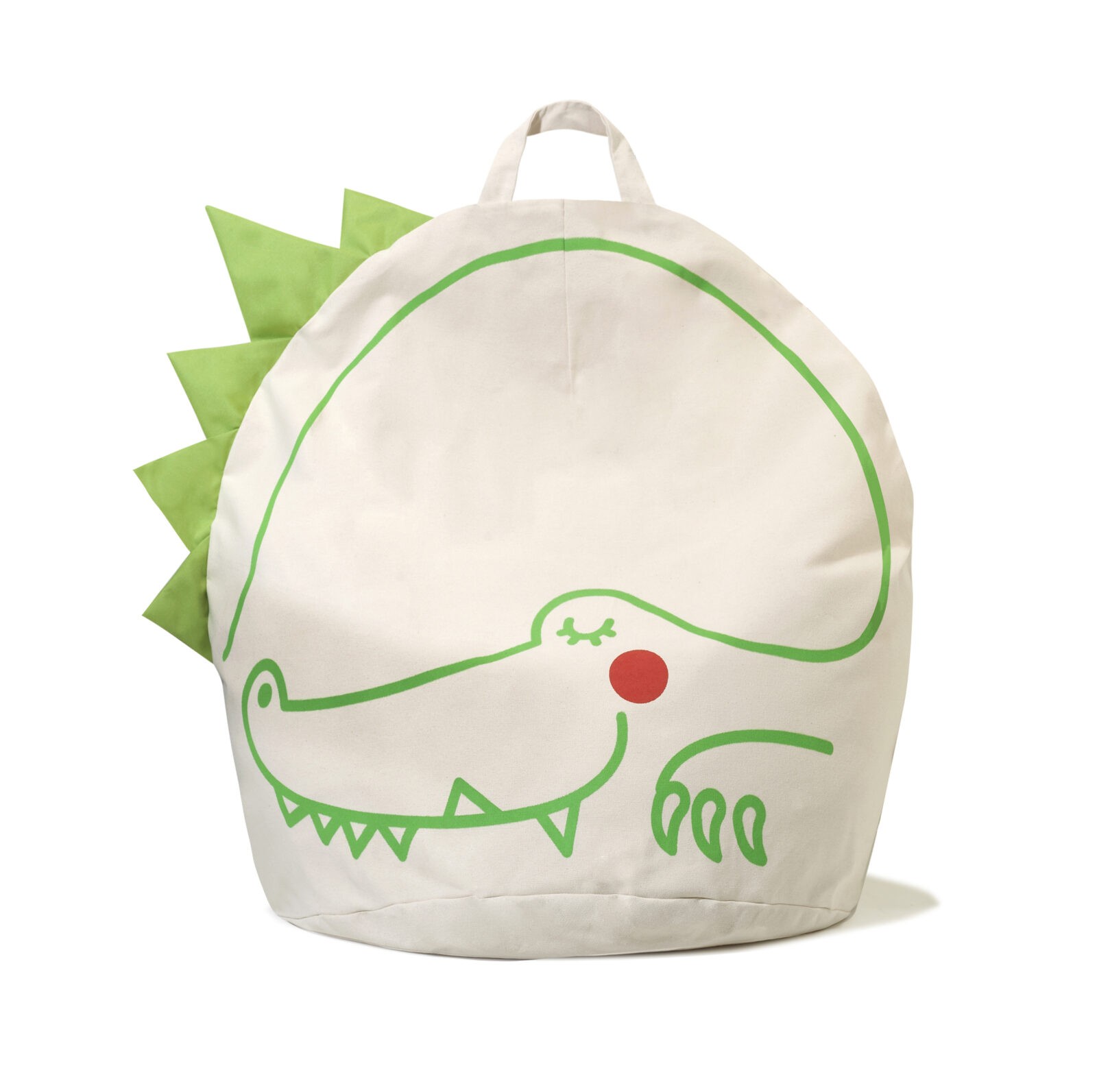 Pufe Bini Grande CROCODILO Mochila creme com desenho de crocodilo verde e detalhes verdes em relevo