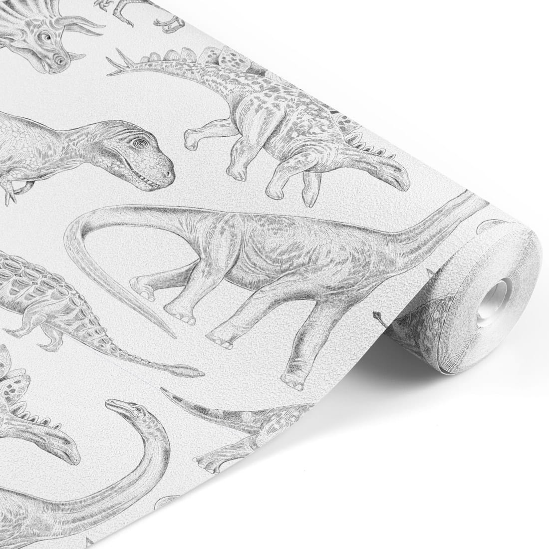 Papel de Parede Dinossauros BRANCO Papel de parede branco com padrões de desenhos a lápis de dinossauros cinzentos