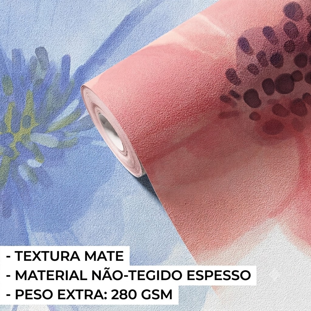Papel de Parede Infantil Jardim de Primavera Grande Rolo de papel ou tecido com padrão azul e vermelho e texto em português