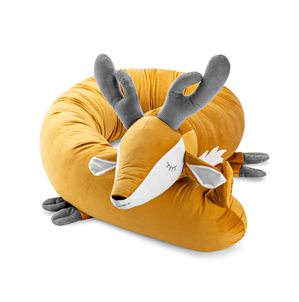 Protetor de Cama Almofada Travesseiro VEADO Almofada amarela em forma de veado com chifres e orelhas cinzentos