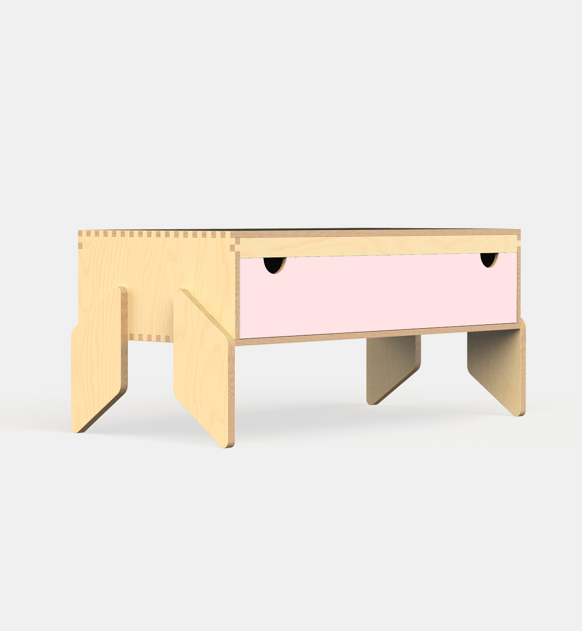 NINO 2 Móvel Modular para Crianças Mesa-baú de madeira clara com gaveta rosa